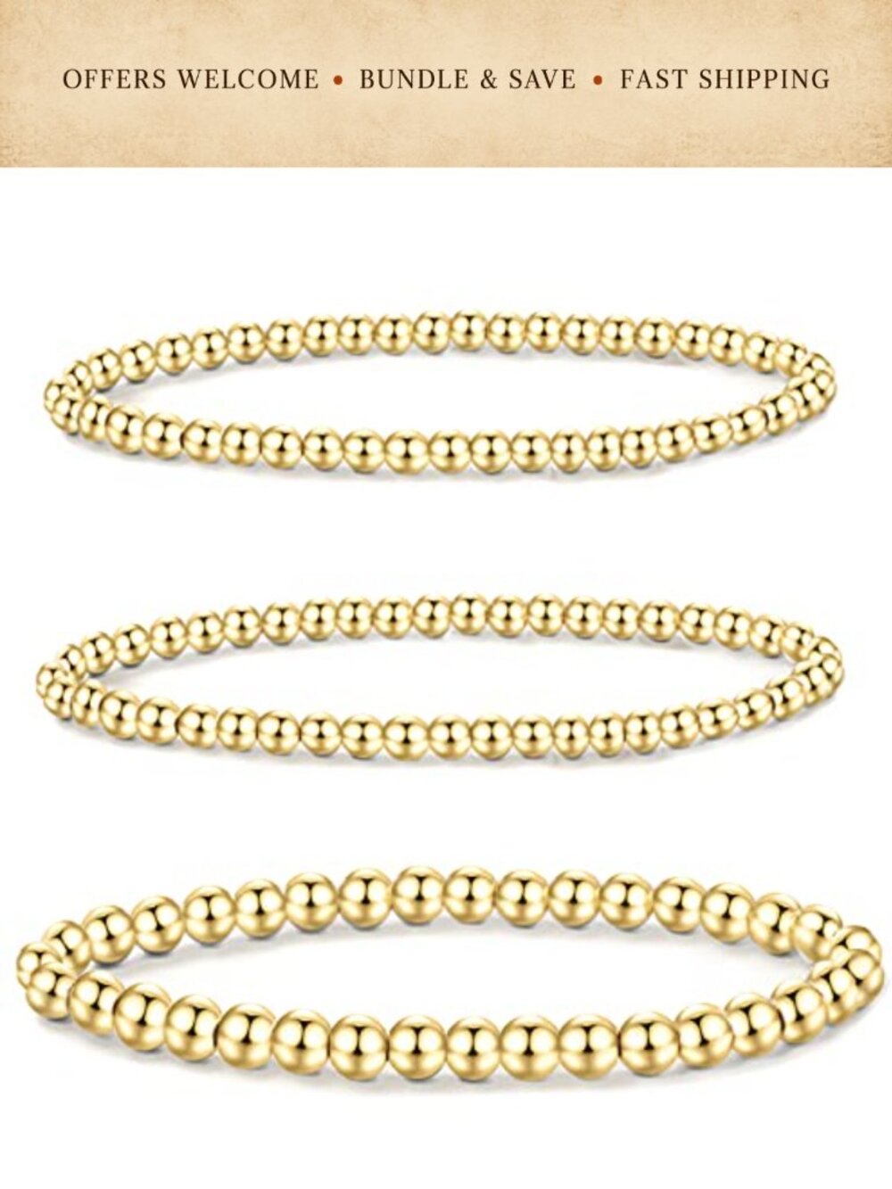 5PCS 14K Gold Plated Adjustable Bracelet Set Hypoallergenic Stackable